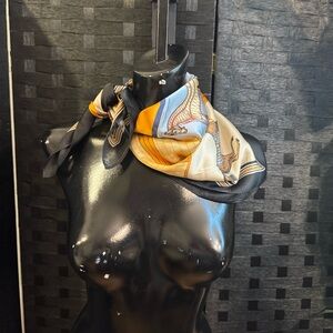 Horse Scarf Orange Brown 27”